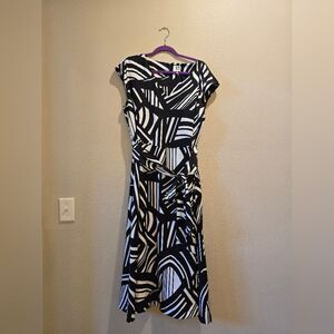 Anne Klein Black and White Geometric Midi Dress Sz 14